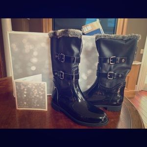 Stuart Weitzman, never warn, faux fur rain boots!